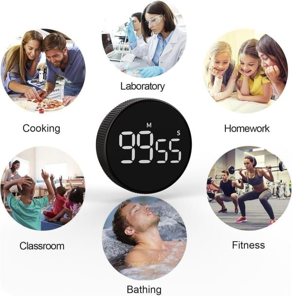 Translation missing: en.Timers - Digital timer - Magnetic digital kitchen timer - Kitchen timer - Count up/Count down - egg timer - magnetic kitchen timer - adjustable rotating - adjustable volume - for cooking, baking, kitchen, fitness, yoga, studying, meetings - black