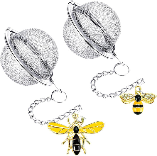 Translation missing: en.Stainless Steel Mesh Tea Infuser, 2.1 inch Tea Ball with Honey Bee Pendant Tea Strainer Tea Diffuser Tea Steeper for Filtering Tea,Tea Infusers for Loose Tea (Bee, 2PC)