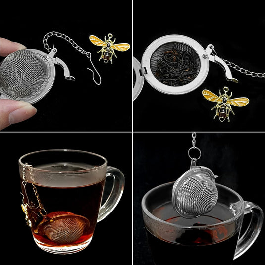 Translation missing: en.Stainless Steel Mesh Tea Infuser, 2.1 inch Tea Ball with Honey Bee Pendant Tea Strainer Tea Diffuser Tea Steeper for Filtering Tea,Tea Infusers for Loose Tea (Bee, 2PC)