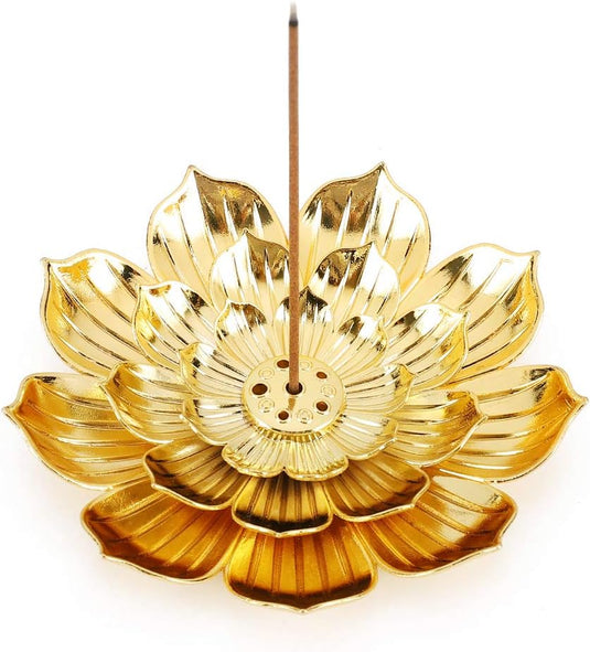Translation missing: en.Zinc Alloy Incense Holder, Lotus Stick Incense Burner, Incense Holder for Stick/Coil/Cone Incense with Ash Catcher, Gold