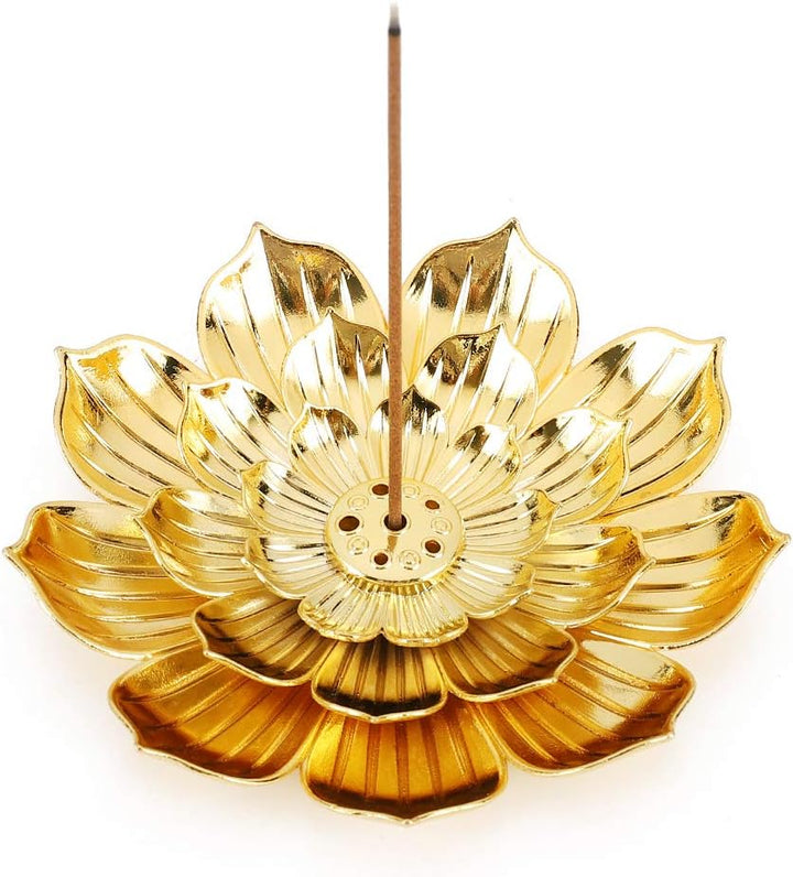 Translation missing: en.Zinc Alloy Incense Holder, Lotus Stick Incense Burner, Incense Holder for Stick/Coil/Cone Incense with Ash Catcher, Gold