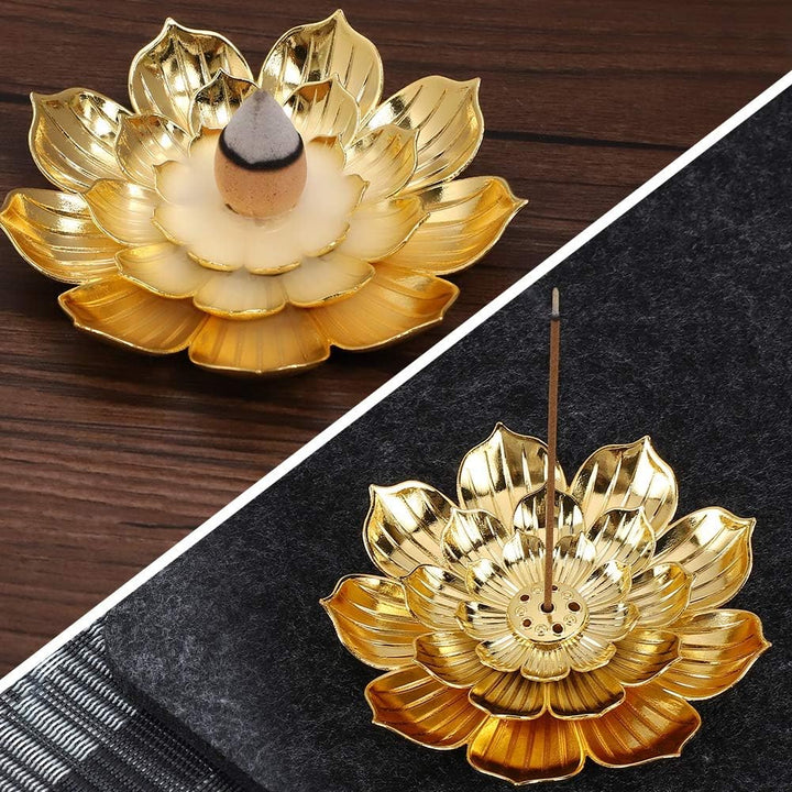 Translation missing: en.Zinc Alloy Incense Holder, Lotus Stick Incense Burner, Incense Holder for Stick/Coil/Cone Incense with Ash Catcher, Gold