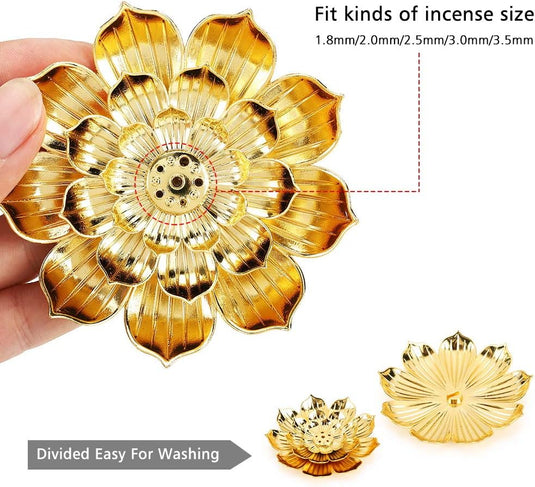 Translation missing: en.Zinc Alloy Incense Holder, Lotus Stick Incense Burner, Incense Holder for Stick/Coil/Cone Incense with Ash Catcher, Gold