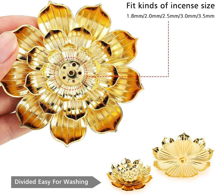 Translation missing: en.Zinc Alloy Incense Holder, Lotus Stick Incense Burner, Incense Holder for Stick/Coil/Cone Incense with Ash Catcher, Gold