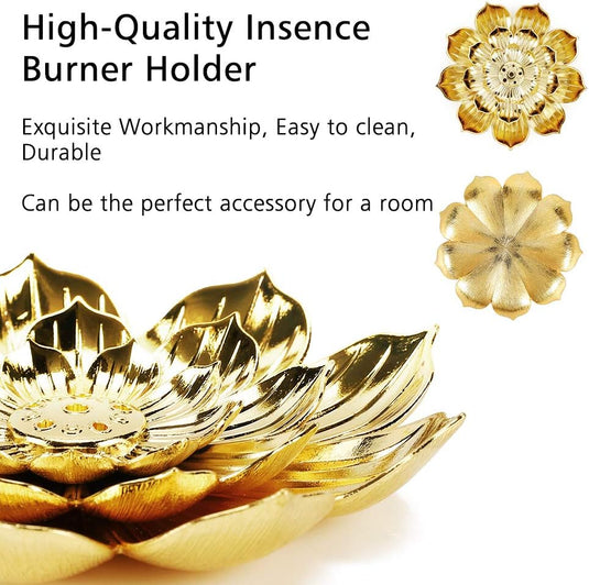 Translation missing: en.Zinc Alloy Incense Holder, Lotus Stick Incense Burner, Incense Holder for Stick/Coil/Cone Incense with Ash Catcher, Gold