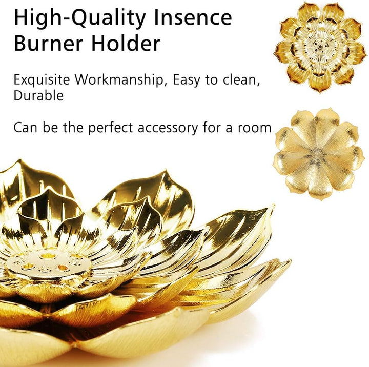 Translation missing: en.Zinc Alloy Incense Holder, Lotus Stick Incense Burner, Incense Holder for Stick/Coil/Cone Incense with Ash Catcher, Gold