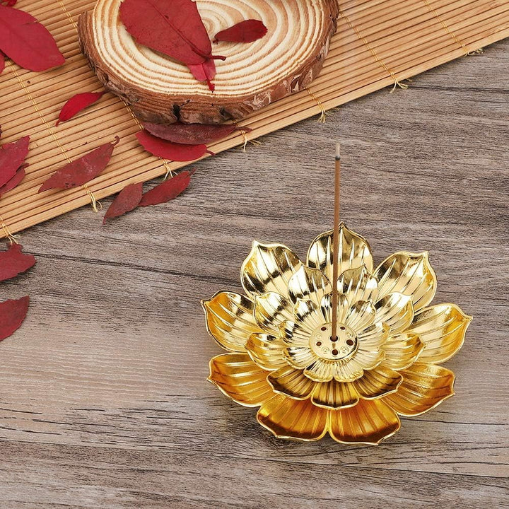 Translation missing: en.Zinc Alloy Incense Holder, Lotus Stick Incense Burner, Incense Holder for Stick/Coil/Cone Incense with Ash Catcher, Gold
