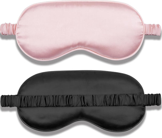Translation missing: en.Silk Sleep Mask Set of 2, Adjustable Silk Eye Mask for Sleeping, Soft Sleeping Eye Shade Cover for Women, Good for Blocking Light, Reducing Puffiness, Enhancing Sleep Quality (Pink &amp; Black)