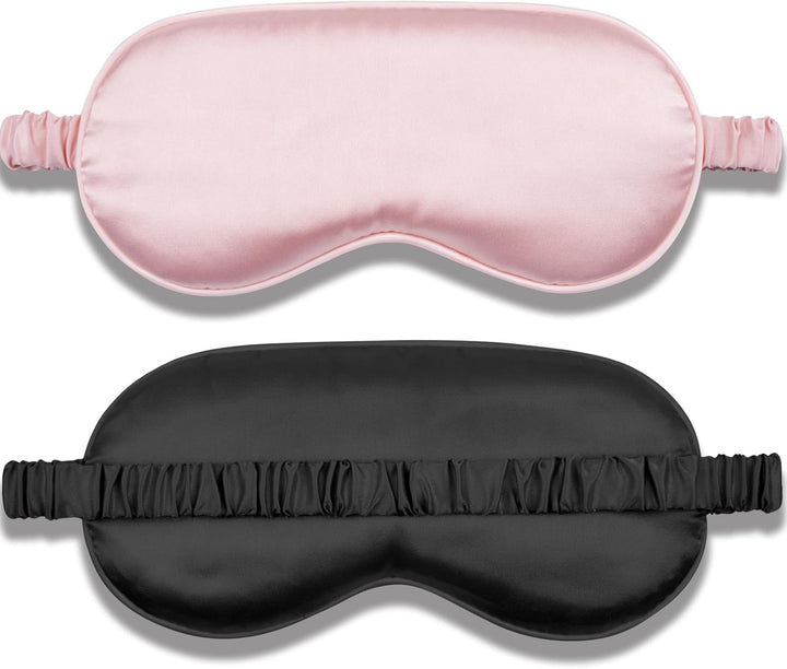 Translation missing: en.Silk Sleep Mask Set of 2, Adjustable Silk Eye Mask for Sleeping, Soft Sleeping Eye Shade Cover for Women, Good for Blocking Light, Reducing Puffiness, Enhancing Sleep Quality (Pink &amp; Black)