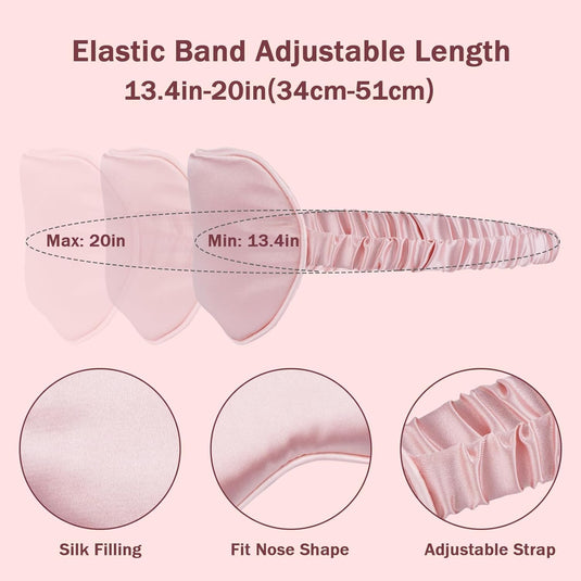 Translation missing: en.Silk Sleep Mask Set of 2, Adjustable Silk Eye Mask for Sleeping, Soft Sleeping Eye Shade Cover for Women, Good for Blocking Light, Reducing Puffiness, Enhancing Sleep Quality (Pink &amp; Black)