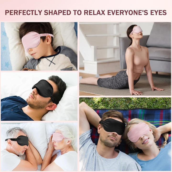 Translation missing: en.Silk Sleep Mask Set of 2, Adjustable Silk Eye Mask for Sleeping, Soft Sleeping Eye Shade Cover for Women, Good for Blocking Light, Reducing Puffiness, Enhancing Sleep Quality (Pink &amp; Black)