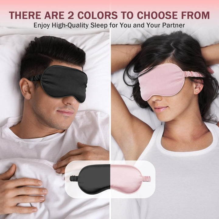 Translation missing: en.Silk Sleep Mask Set of 2, Adjustable Silk Eye Mask for Sleeping, Soft Sleeping Eye Shade Cover for Women, Good for Blocking Light, Reducing Puffiness, Enhancing Sleep Quality (Pink &amp; Black)