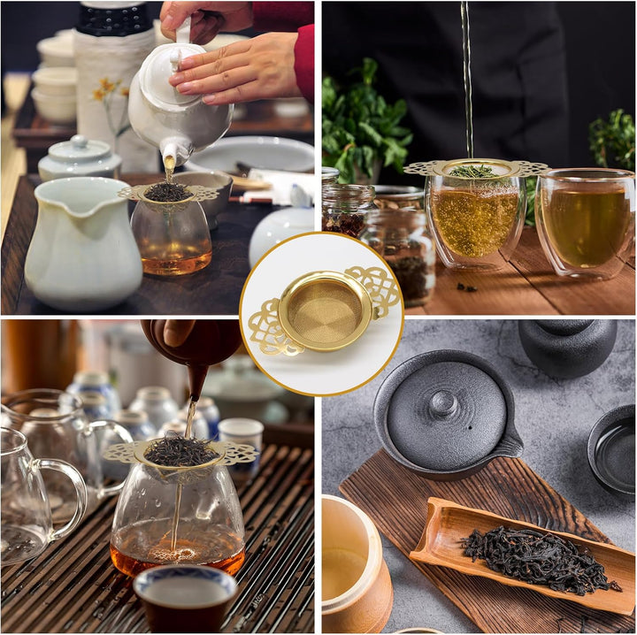 Translation missing: en.2 Pack Tea Strainers with Drip Bowls Stainless Steel Mesh Tea Infusers Loose Leaf Tea Filter with Handles Tea Steeper for Tea Juice Coffee Drinks, Gold