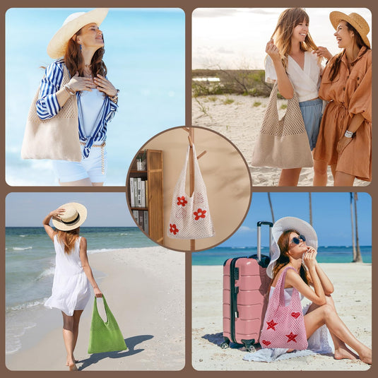 Translation missing: en.Crochet Beach Tote Bags, Stylish Mesh Beach Bags Shoulder Bag for Women, Cute Summer Vacation Boho Tote Bag