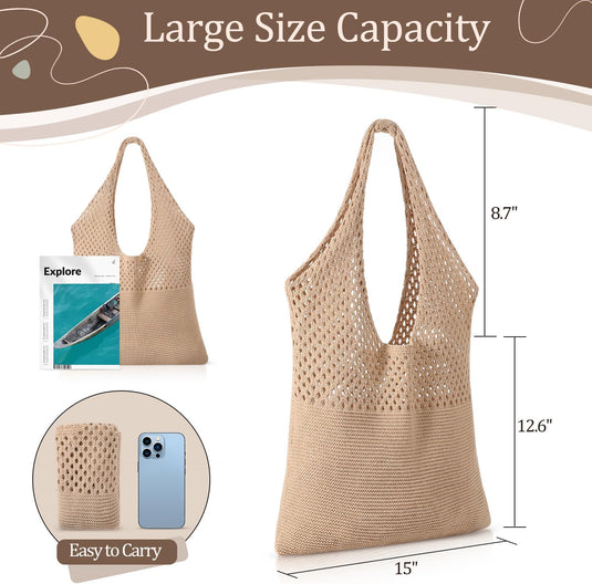 Translation missing: en.Crochet Beach Tote Bags, Stylish Mesh Beach Bags Shoulder Bag for Women, Cute Summer Vacation Boho Tote Bag