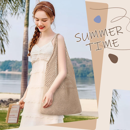 Translation missing: en.Crochet Beach Tote Bags, Stylish Mesh Beach Bags Shoulder Bag for Women, Cute Summer Vacation Boho Tote Bag