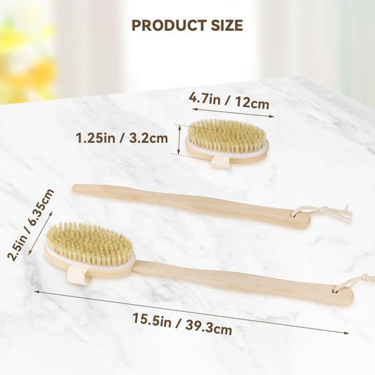 Translation missing: en.2 Pack Detachable Bath Bristle Brush, Wood Long Handle Dry Brushing Body Brush for Shower