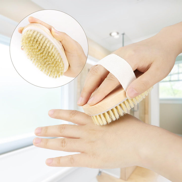 Translation missing: en.2 Pack Detachable Bath Bristle Brush, Wood Long Handle Dry Brushing Body Brush for Shower