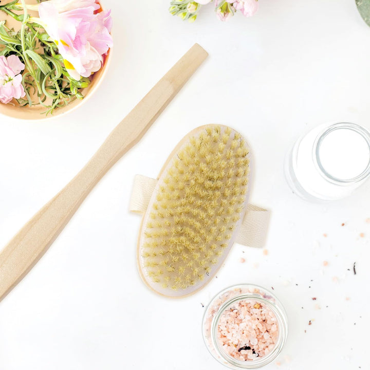 Translation missing: en.2 Pack Detachable Bath Bristle Brush, Wood Long Handle Dry Brushing Body Brush for Shower