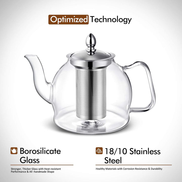 Translation missing: en.1000ml Glass Teapot with Removable Infuser, Stovetop Safe Tea Kettle, Blooming and Loose Leaf Tea Maker Set