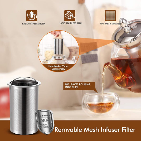 Translation missing: en.1000ml Glass Teapot with Removable Infuser, Stovetop Safe Tea Kettle, Blooming and Loose Leaf Tea Maker Set