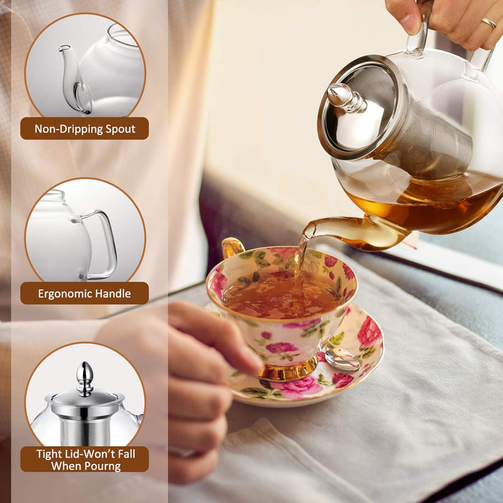 Translation missing: en.1000ml Glass Teapot with Removable Infuser, Stovetop Safe Tea Kettle, Blooming and Loose Leaf Tea Maker Set