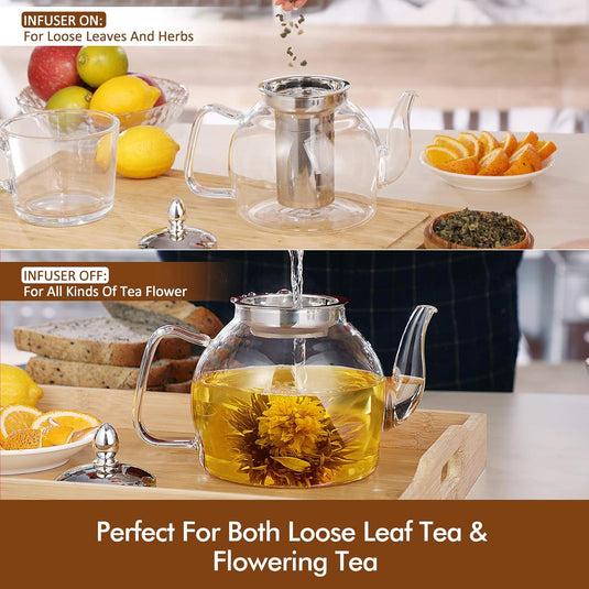 Translation missing: en.1000ml Glass Teapot with Removable Infuser, Stovetop Safe Tea Kettle, Blooming and Loose Leaf Tea Maker Set
