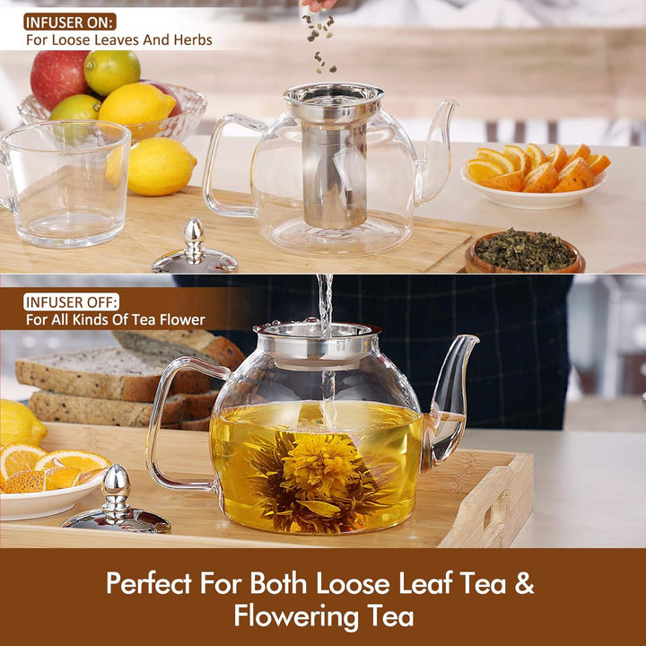 Translation missing: en.1000ml Glass Teapot with Removable Infuser, Stovetop Safe Tea Kettle, Blooming and Loose Leaf Tea Maker Set