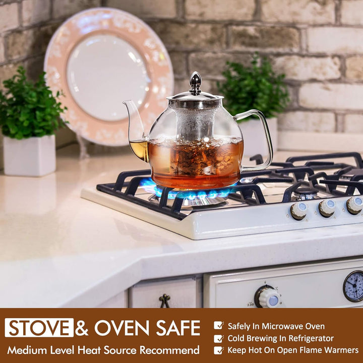 Translation missing: en.1000ml Glass Teapot with Removable Infuser, Stovetop Safe Tea Kettle, Blooming and Loose Leaf Tea Maker Set