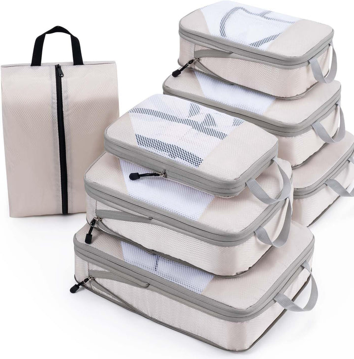 Translation missing: en.Compression Packing Cubes Travel Organizer 7 Set, Ripstop Mesh Travel Organizers for Luggage Multi-Functional Ultralight Expandable Packing Cubes for Carry-on Luggage, Travel, Backpack