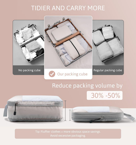 Translation missing: en.Compression Packing Cubes Travel Organizer 7 Set, Ripstop Mesh Travel Organizers for Luggage Multi-Functional Ultralight Expandable Packing Cubes for Carry-on Luggage, Travel, Backpack