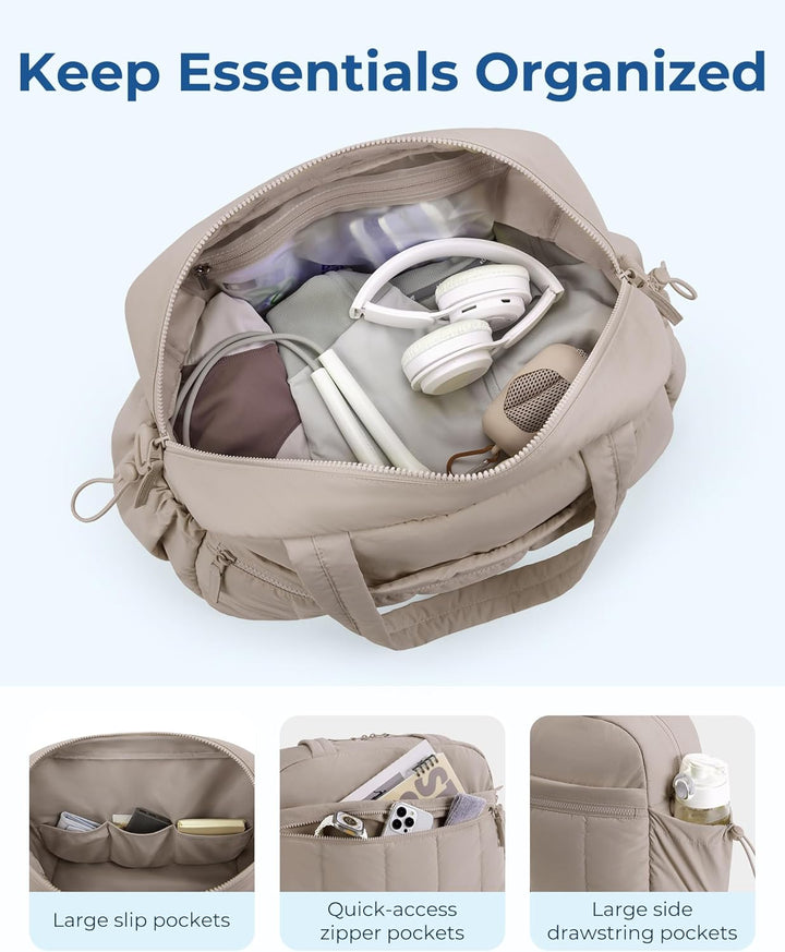Translation missing: en.Gym Bag for Woman, 24L Carry on Travel Duffle Bag with Wet Pocket, Water Resistant Weekender Bags for Sports, Trips, Camel