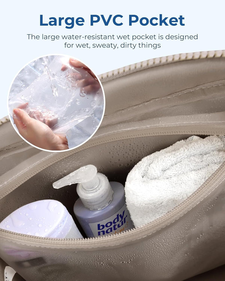 Translation missing: en.Gym Bag for Woman, 24L Carry on Travel Duffle Bag with Wet Pocket, Water Resistant Weekender Bags for Sports, Trips, Camel