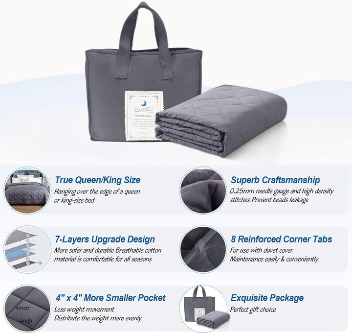 Translation missing: en.Weighted Blanket (15lbs, 60''x80''), Heavy Blanket Washable for Adult with Premium Glass Beads-Grey