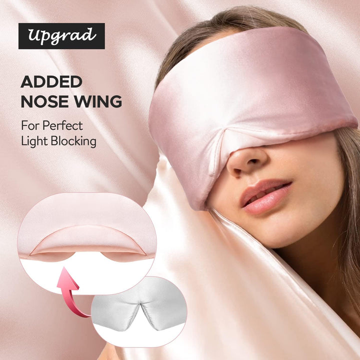 Translation missing: en.Silk Sleep Mask for Side Sleeper, Eye Mask Sleeping for Women Men 100% 22 Momme Pure Mulberry Silk, Face-Hugging Padded Silk Eye Cover for Sleeping with Adjustable Band (Pink)