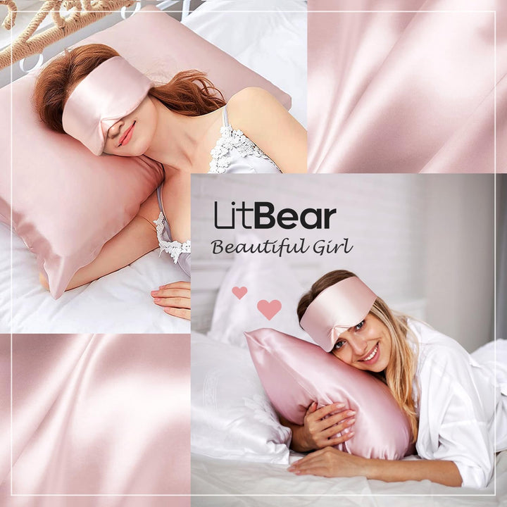 Translation missing: en.Silk Sleep Mask for Side Sleeper, Eye Mask Sleeping for Women Men 100% 22 Momme Pure Mulberry Silk, Face-Hugging Padded Silk Eye Cover for Sleeping with Adjustable Band (Pink)