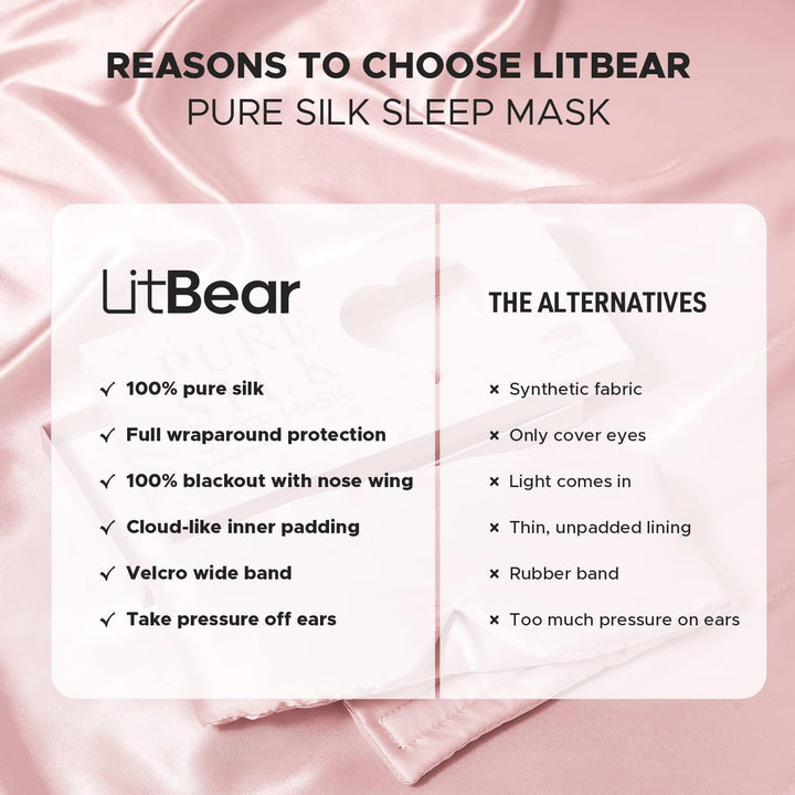 Translation missing: en.Silk Sleep Mask for Side Sleeper, Eye Mask Sleeping for Women Men 100% 22 Momme Pure Mulberry Silk, Face-Hugging Padded Silk Eye Cover for Sleeping with Adjustable Band (Pink)