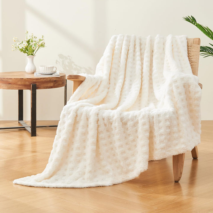 Translation missing: en.Throw Blankets for Bed Waffle White Blanket for Women Cozy Soft Fluffy Fleece Throw Blanket for Couch Lightweight Breathable Bed for All Season Cream 50x70