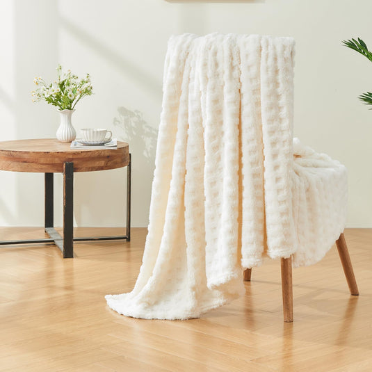 Translation missing: en.Throw Blankets for Bed Waffle White Blanket for Women Cozy Soft Fluffy Fleece Throw Blanket for Couch Lightweight Breathable Bed for All Season Cream 50x70