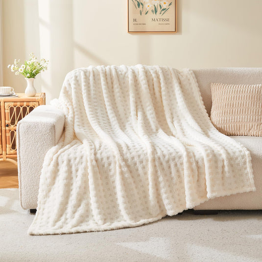 Translation missing: en.Throw Blankets for Bed Waffle White Blanket for Women Cozy Soft Fluffy Fleece Throw Blanket for Couch Lightweight Breathable Bed for All Season Cream 50x70