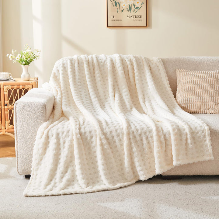 Translation missing: en.Throw Blankets for Bed Waffle White Blanket for Women Cozy Soft Fluffy Fleece Throw Blanket for Couch Lightweight Breathable Bed for All Season Cream 50x70