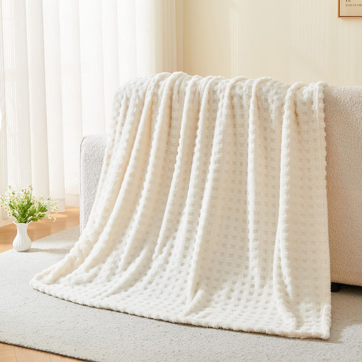 Translation missing: en.Throw Blankets for Bed Waffle White Blanket for Women Cozy Soft Fluffy Fleece Throw Blanket for Couch Lightweight Breathable Bed for All Season Cream 50x70