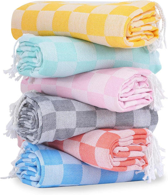 Translation missing: en.6 Packs Turkish Beach Towel Vacation Essentials Blanket Set Pool Bath Towels Bulk Multipack Travel Sand Free Quick Dry Extra Large Oversized Cute Big Soft Lightweight Compact Checkered Cloud Women