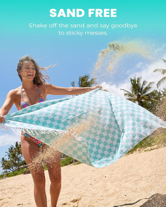 Translation missing: en.6 Packs Turkish Beach Towel Vacation Essentials Blanket Set Pool Bath Towels Bulk Multipack Travel Sand Free Quick Dry Extra Large Oversized Cute Big Soft Lightweight Compact Checkered Cloud Women