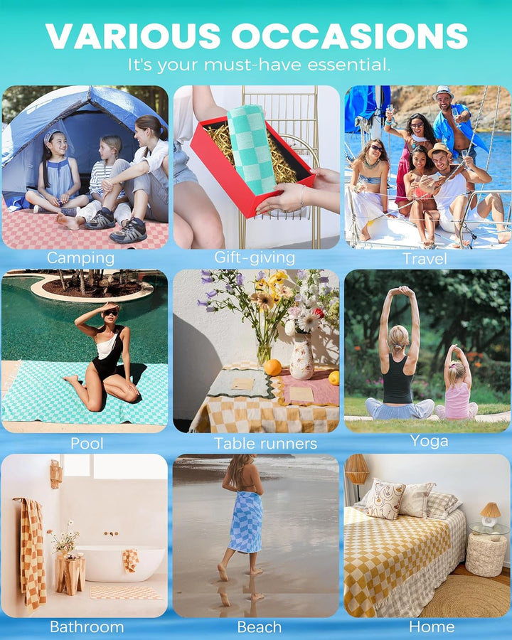 Translation missing: en.6 Packs Turkish Beach Towel Vacation Essentials Blanket Set Pool Bath Towels Bulk Multipack Travel Sand Free Quick Dry Extra Large Oversized Cute Big Soft Lightweight Compact Checkered Cloud Women