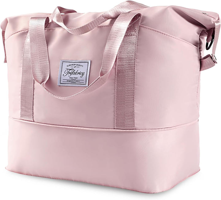 Translation missing: en.Travel Duffel Bag - Large Shoulder Weekender Overnight Bag, Carry on Bags with Wet Pocket, Waterproof Expandable Duffel Bags with Trolley Sleeve for Sports Travel Gym, Pink