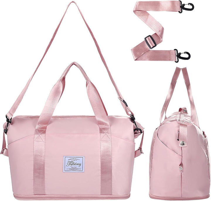 Translation missing: en.Travel Duffel Bag - Large Shoulder Weekender Overnight Bag, Carry on Bags with Wet Pocket, Waterproof Expandable Duffel Bags with Trolley Sleeve for Sports Travel Gym, Pink
