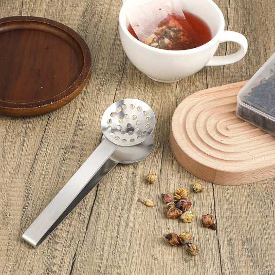 Translation missing: en.Tea Bag Squeezer, Stainless Steel Tea Bag Squeezer Tongs, Teabag Filter, Dispenser Accessories for Teas Drinkers, Durable Round Strainer Gripper Picker