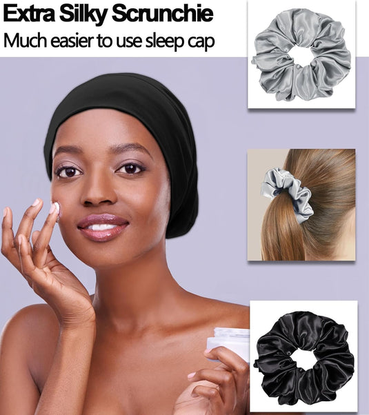 Translation missing: en.Sleep Cap Bonnet for Sleeping Black Women, Adjtable Cooling Ice Silk Lined Bonnet for Curly Braids Hair Cover Beanie Hat