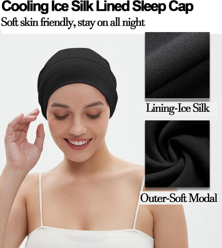 Translation missing: en.Sleep Cap Bonnet for Sleeping Black Women, Adjtable Cooling Ice Silk Lined Bonnet for Curly Braids Hair Cover Beanie Hat
